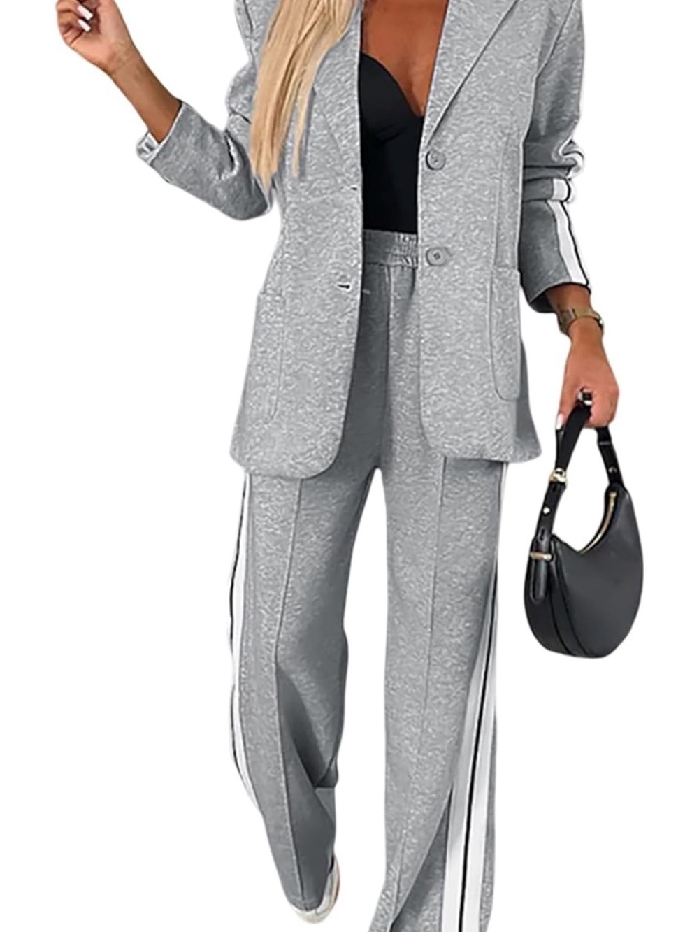 Gray Wide-Leg Track Pants with Side Stripes